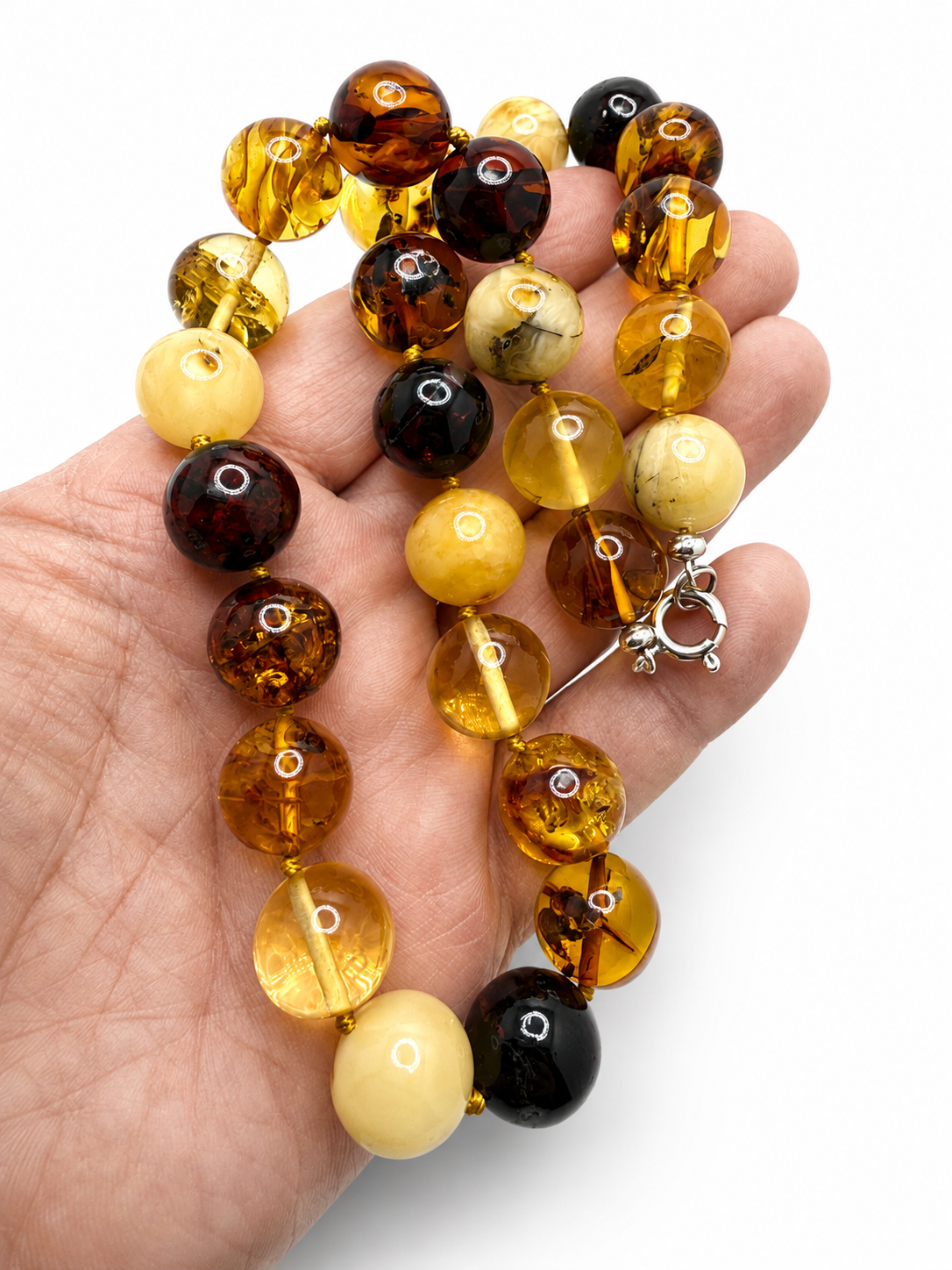 Genuine Baltic Amber Multicolor Necklace – 20” Hand Knotted Necklace 