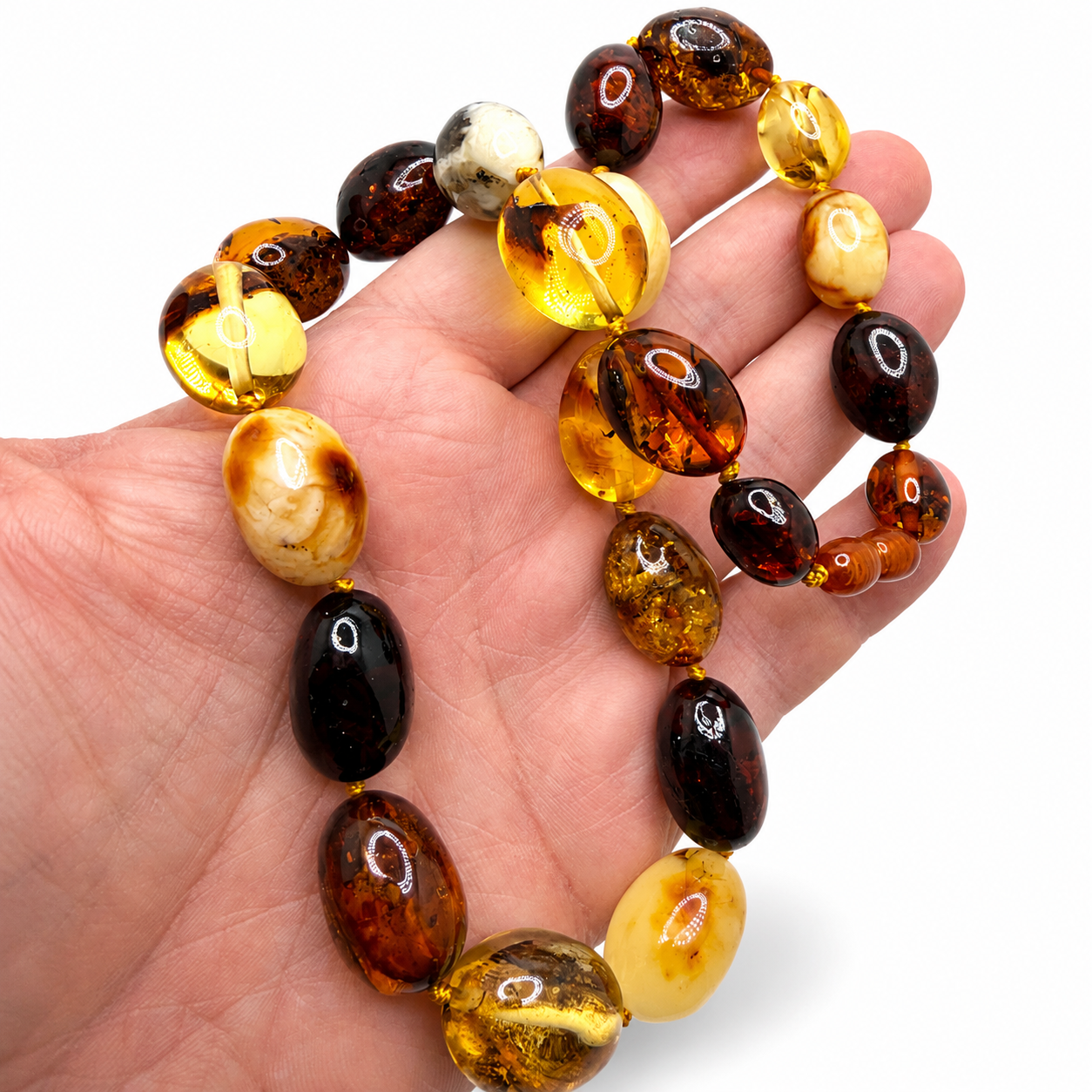Genuine Baltic Amber Multicolor Oval Necklace 