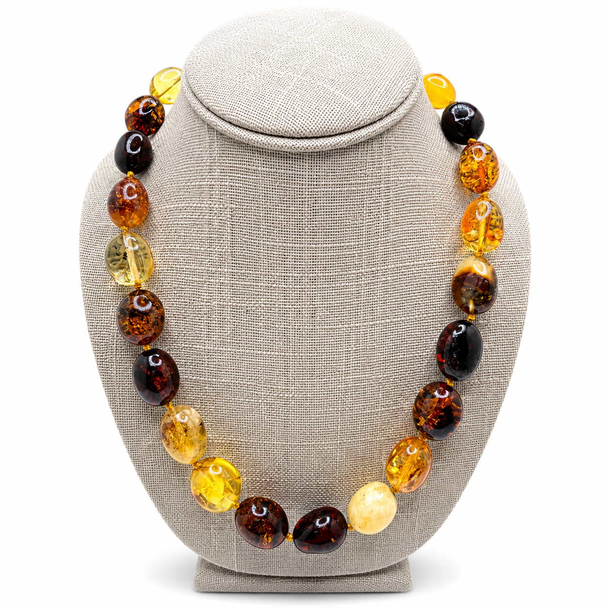 Genuine Baltic Amber Multicolor Oval Necklace – Lemon, Cognac, Cherry & Butterscotch | 20” Graduated Amber Necklace