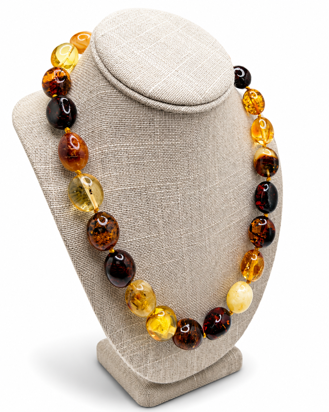 Genuine Baltic Amber Multicolor Oval Necklace – Lemon, Cognac, Cherry & Butterscotch | 20” Graduated Amber Necklace