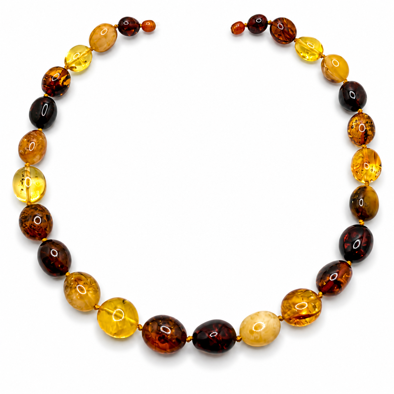 Genuine Baltic Amber Multicolor Oval Necklace – Lemon, Cognac, Cherry & Butterscotch | 20” Graduated Amber Necklace