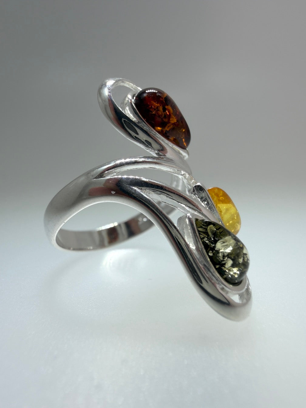 Genuine Baltic Amber Multistone Comfort Fit Design Ring in Sterling Silver