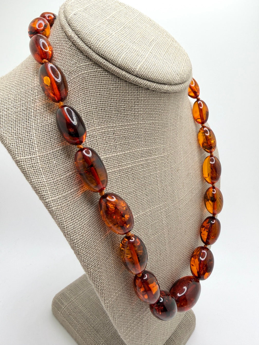 Genuine Baltic Amber Necklace • Cognac Oval Beads • Graduated Strand • Handmade • Secure Screw Clasp