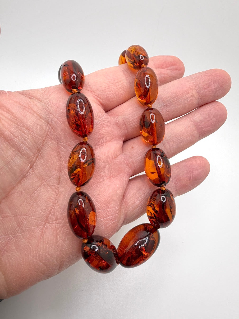 Genuine Baltic Amber Necklace • Cognac Oval Beads • Graduated Strand • Handmade • Secure Screw Clasp