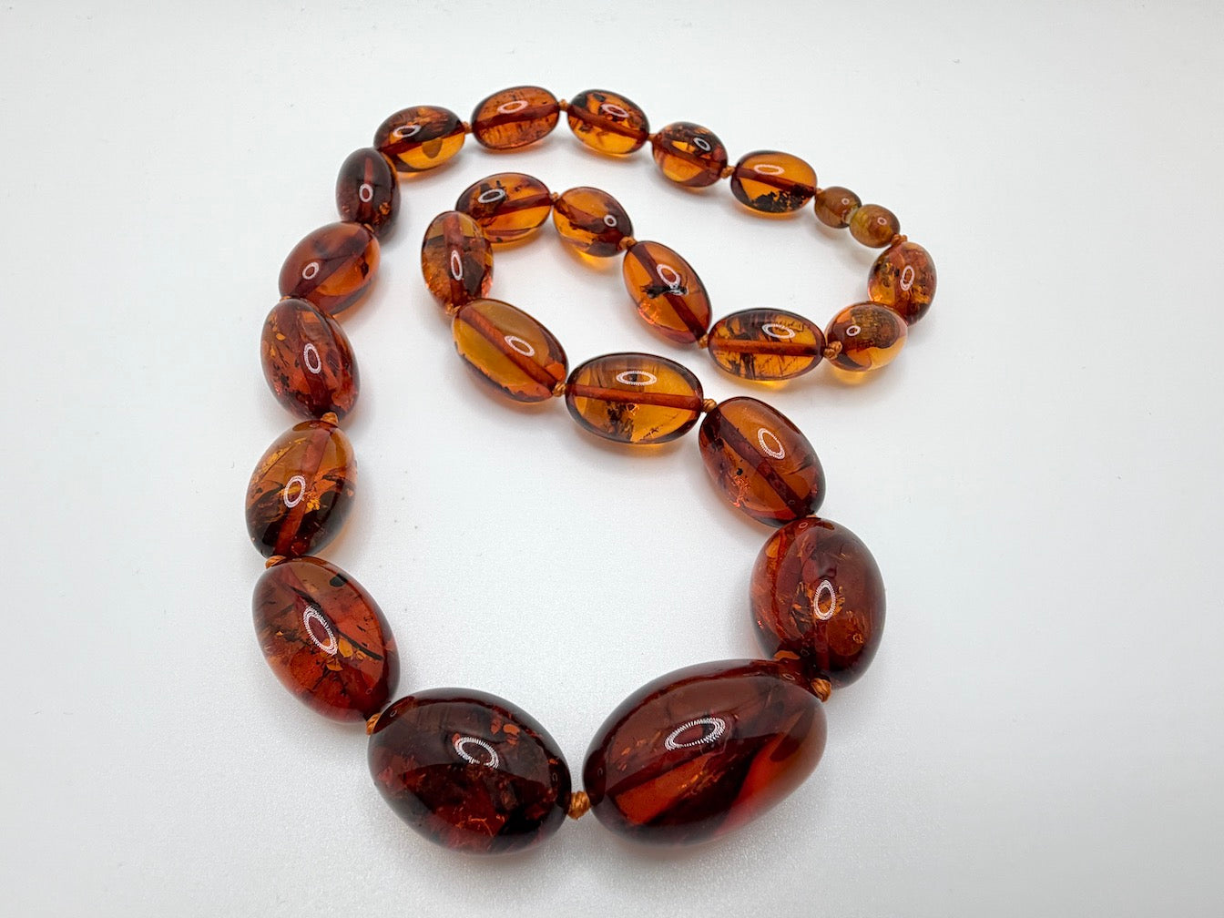 Genuine Baltic Amber Necklace • Cognac Oval Beads • Graduated Strand • Handmade • Secure Screw Clasp