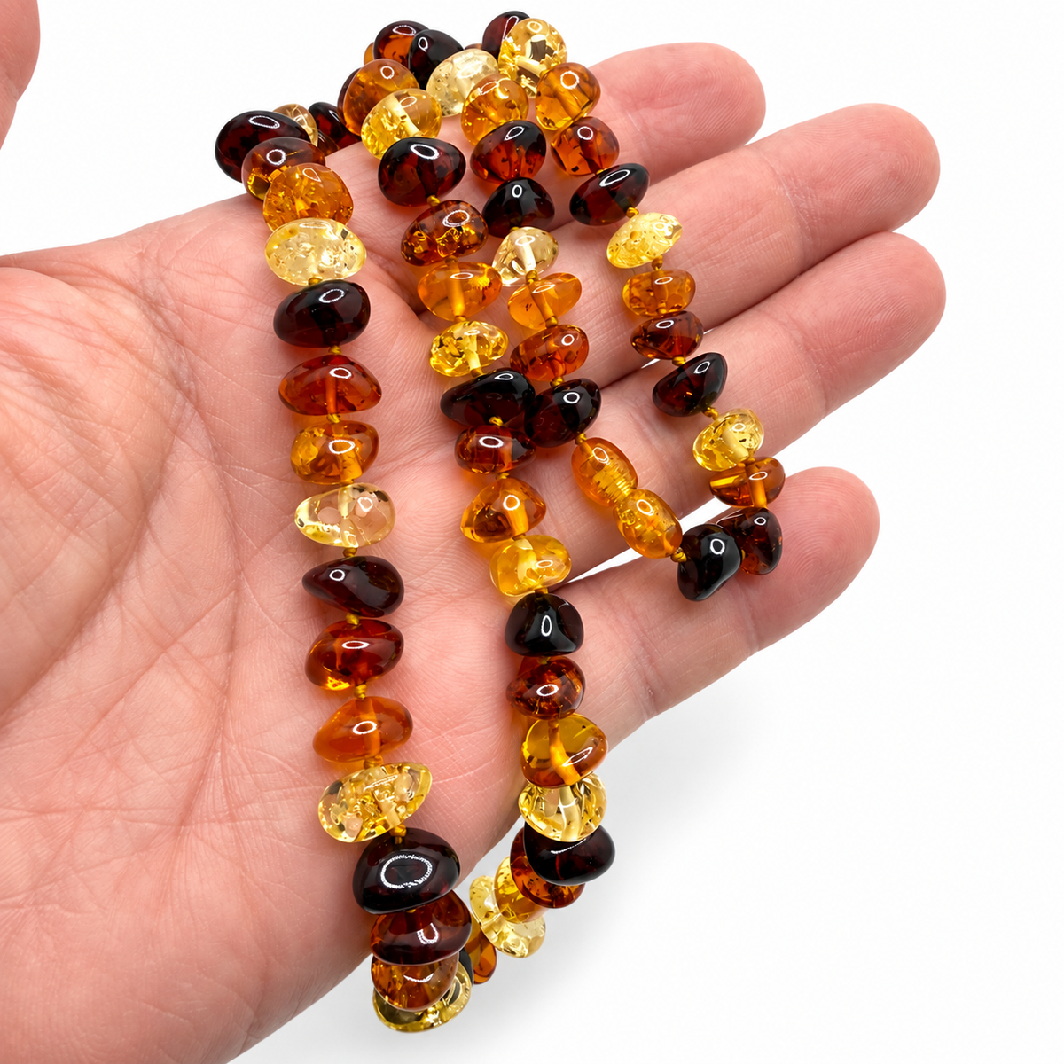 Genuine Baltic Amber Necklace Multicolor Lemon Honey Cognac Cherry, 21 Inch Graduated Amber Beads,