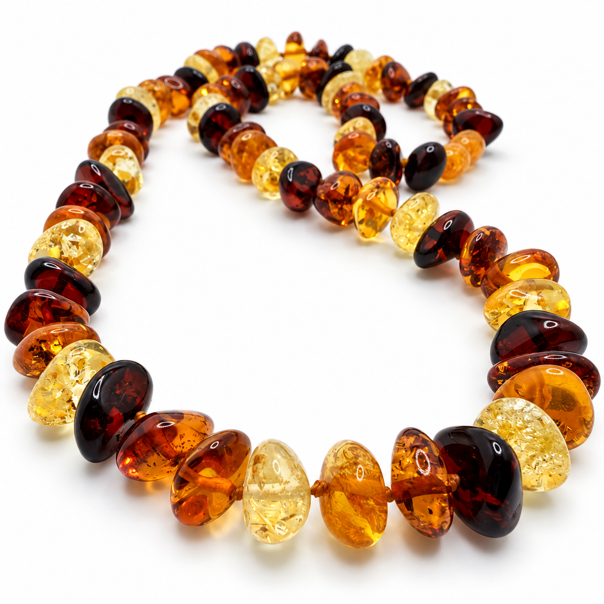Genuine Baltic Amber Necklace Multicolor Lemon Honey Cognac Cherry, 21 Inch Graduated Amber Beads,