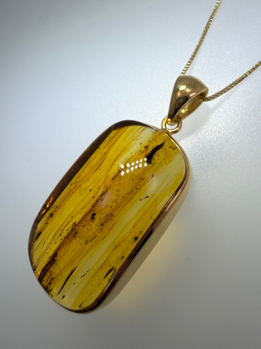 Genuine Baltic Amber Necklace, Gold Plated Sterling Silver Pendant, Honey Lemon Amber with Inclusions, Natural Fossil Jewelry on Chain