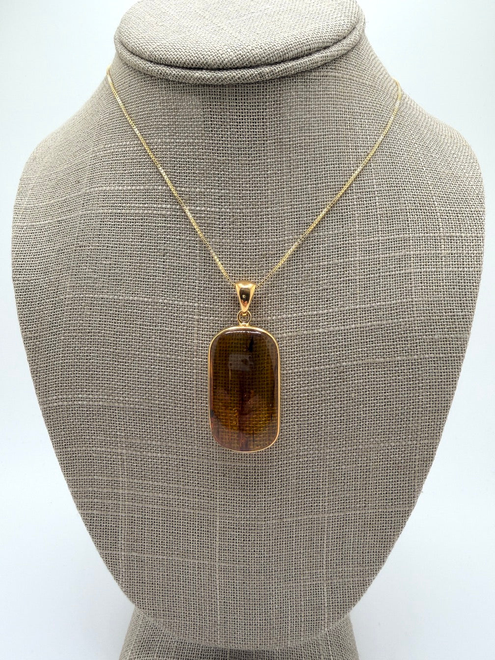 Genuine Baltic Amber Necklace, Gold Plated Sterling Silver Pendant, Honey Lemon Amber with Inclusions, Natural Fossil Jewelry on Chain