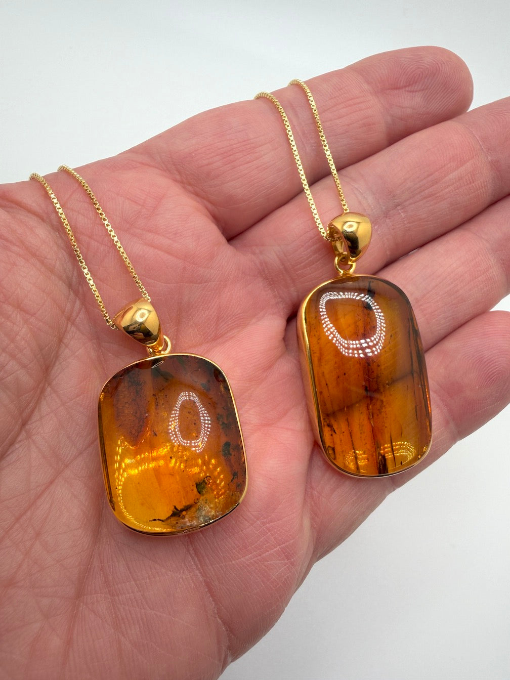Genuine Baltic Amber Necklace, Gold Plated Sterling Silver Pendant, Honey Lemon Amber with Inclusions, Natural Fossil Jewelry on Chain