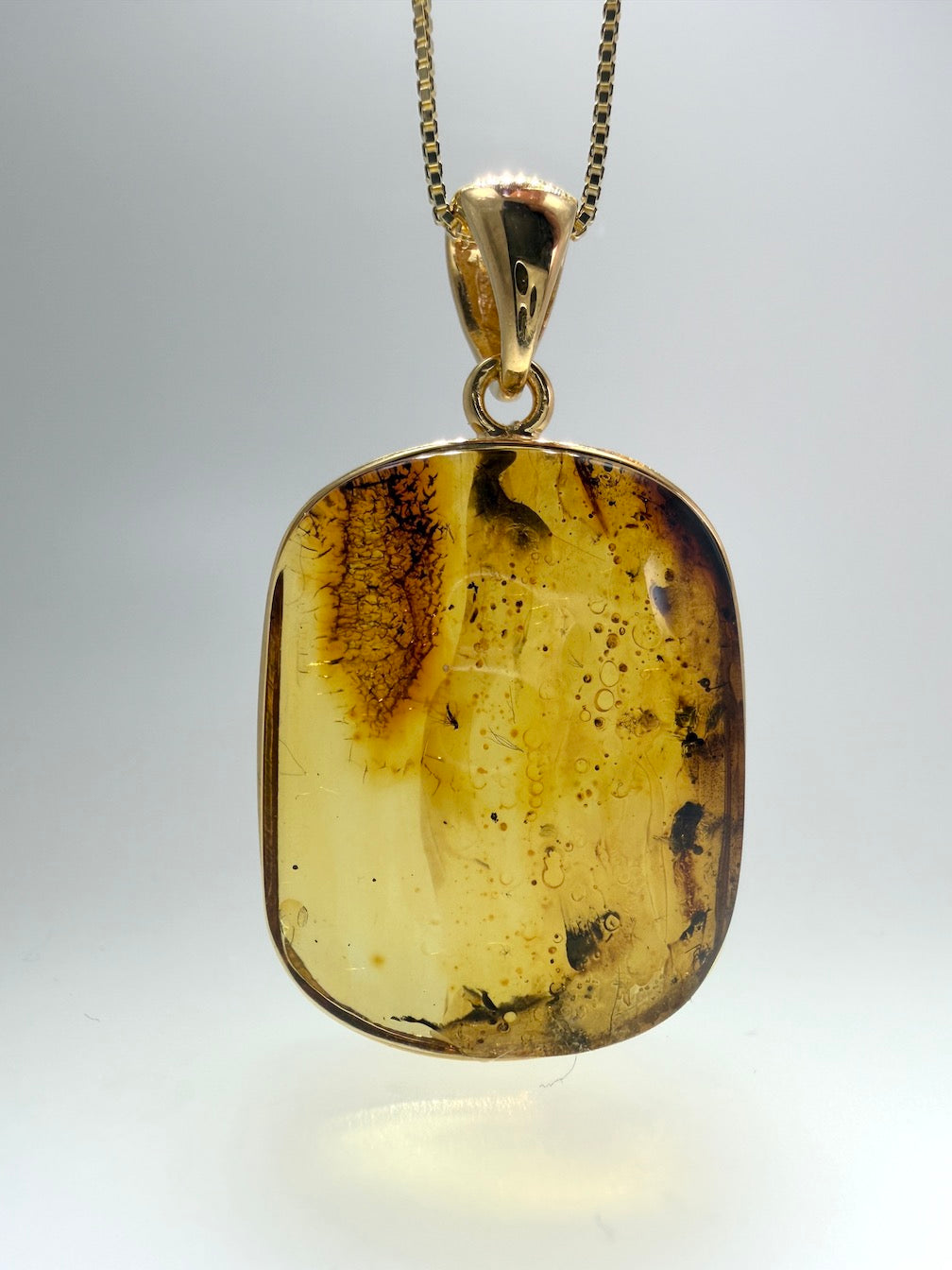 Genuine Baltic Amber Necklace, Gold Plated Sterling Silver Pendant, Honey Lemon Amber with Inclusions, Natural Fossil Jewelry on Chain