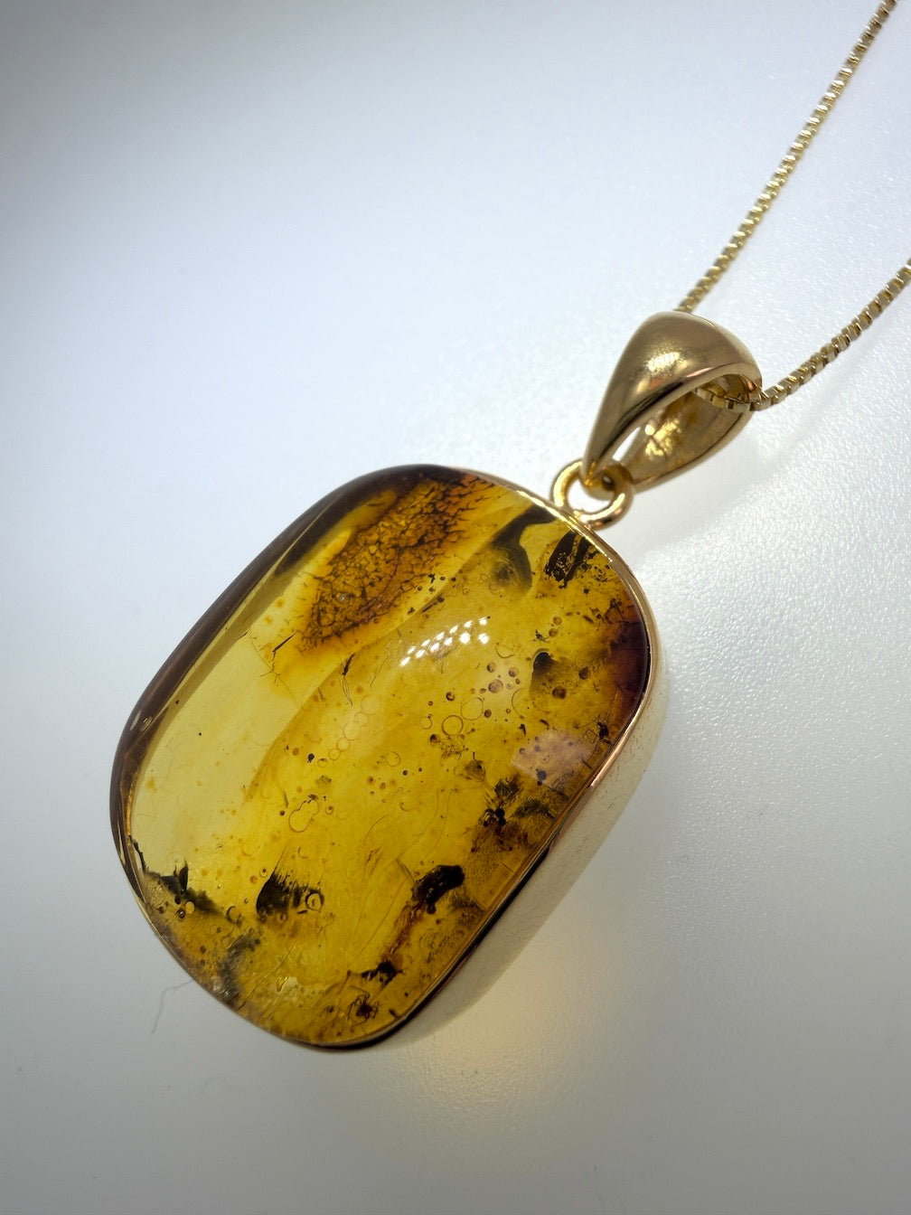 Genuine Baltic Amber Necklace, Gold Plated Sterling Silver Pendant, Honey Lemon Amber with Inclusions, Natural Fossil Jewelry on Chain