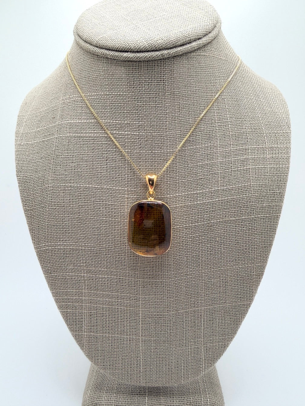 Genuine Baltic Amber Necklace, Gold Plated Sterling Silver Pendant, Honey Lemon Amber with Inclusions, Natural Fossil Jewelry on Chain