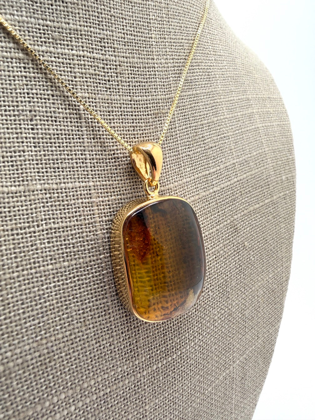 Genuine Baltic Amber Necklace, Gold Plated Sterling Silver Pendant, Honey Lemon Amber with Inclusions, Natural Fossil Jewelry on Chain
