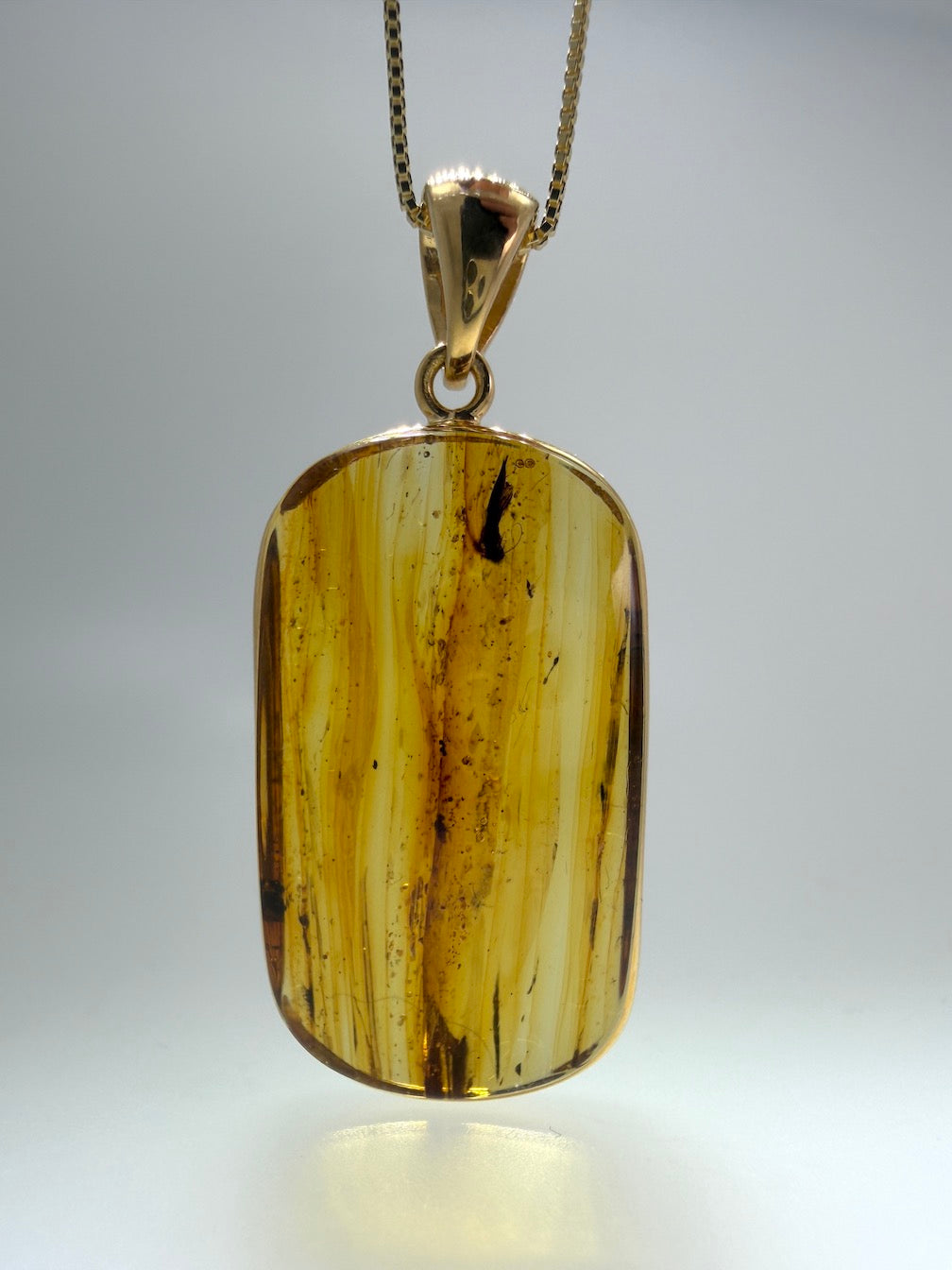 Genuine Baltic Amber Necklace, Gold Plated Sterling Silver Pendant, Honey Lemon Amber with Inclusions, Natural Fossil Jewelry on Chain