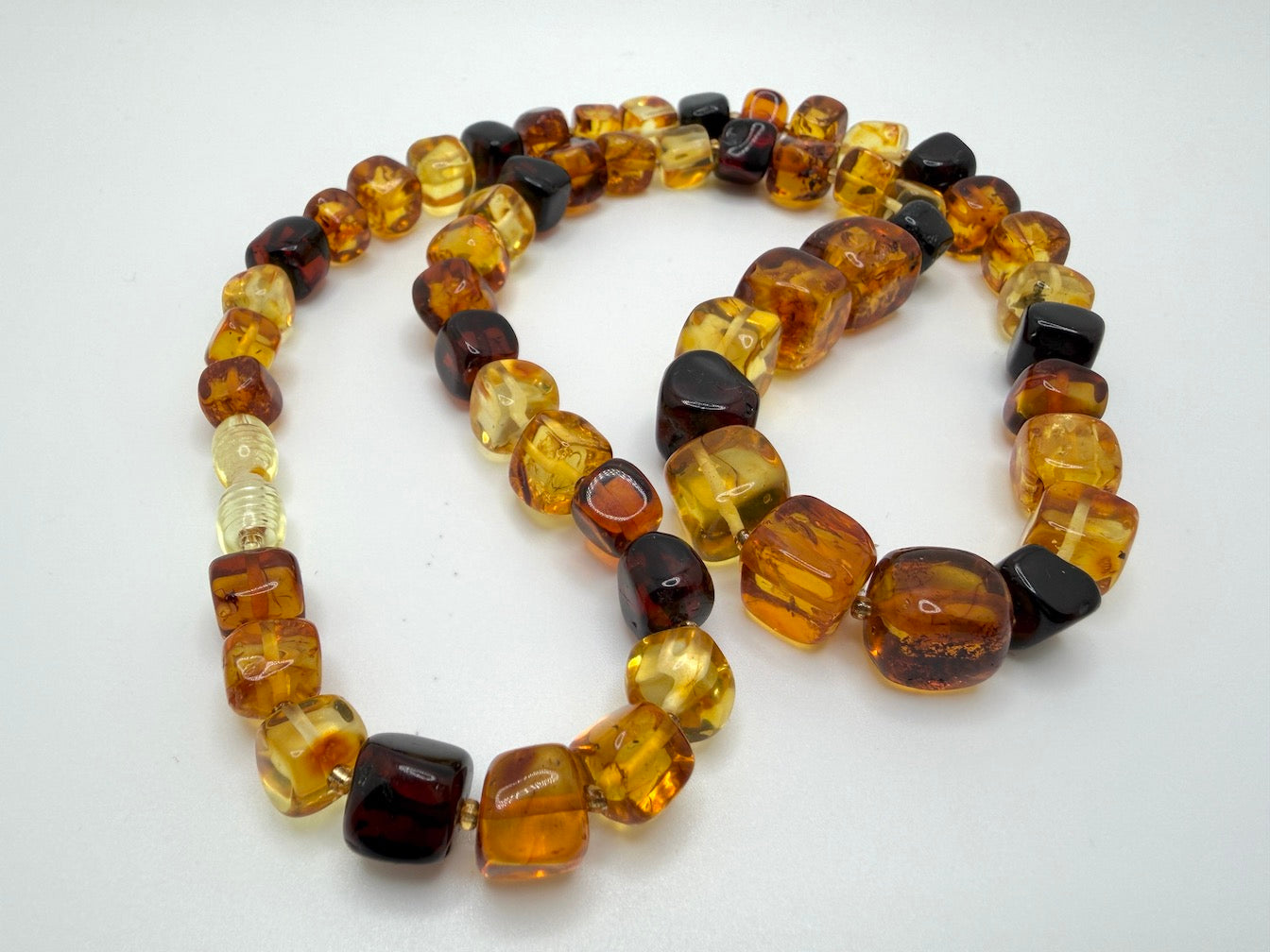 Genuine Baltic Amber Ombre Cube Necklace – Lemon Honey Cognac Cherry Graduated Square Amber Beads