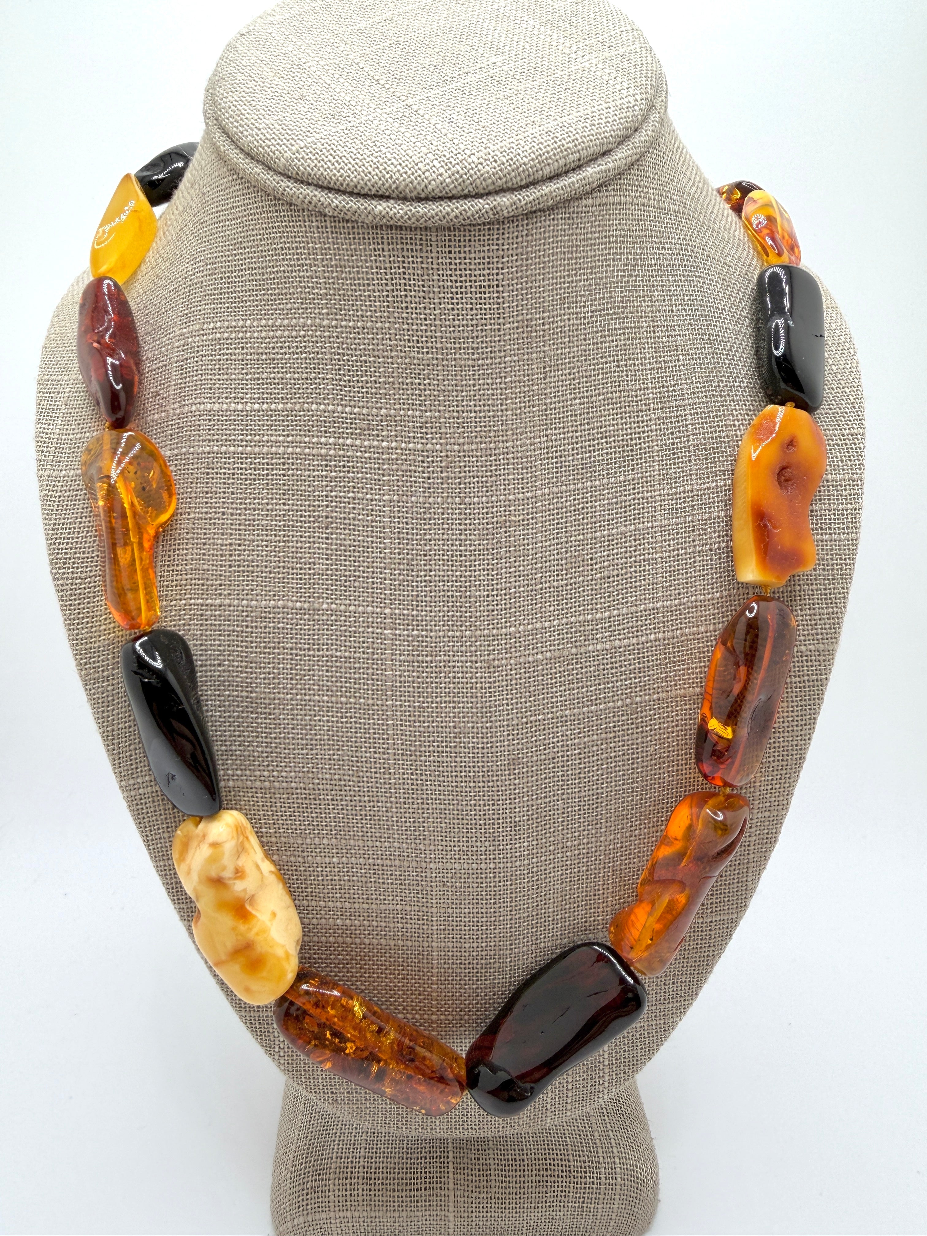 Genuine Baltic Amber Ombré Necklace | Multicolor Rectangular Amber Necklace | Lemon, Butterscotch, Honey & Cherry Amber | 24” Long