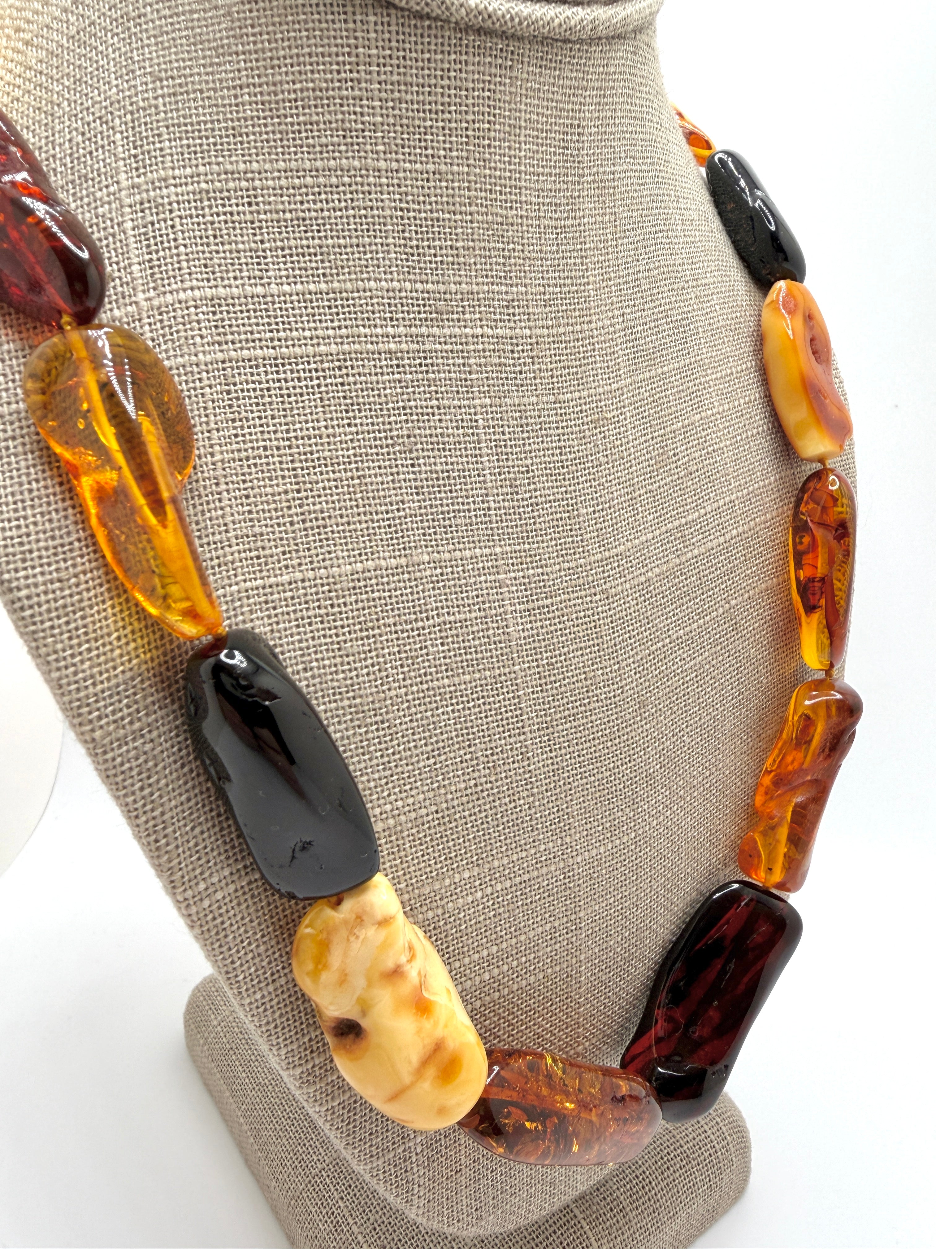 Genuine Baltic Amber Ombré Necklace | Multicolor Rectangular Amber Necklace | Lemon, Butterscotch, Honey & Cherry Amber | 24” Long
