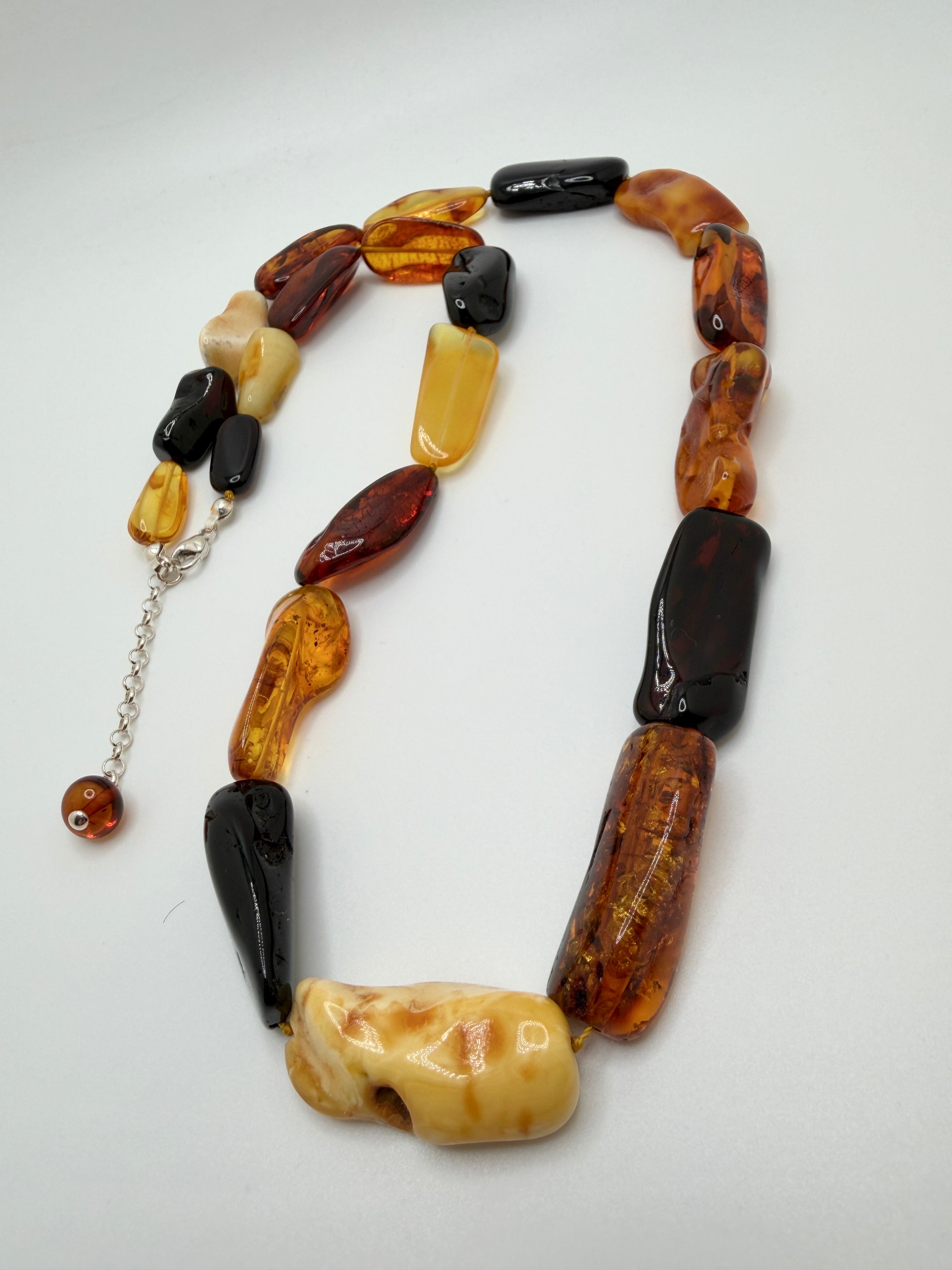 Genuine Baltic Amber Ombré Necklace | Multicolor Rectangular Amber Necklace | Lemon, Butterscotch, Honey & Cherry Amber | 24” Long