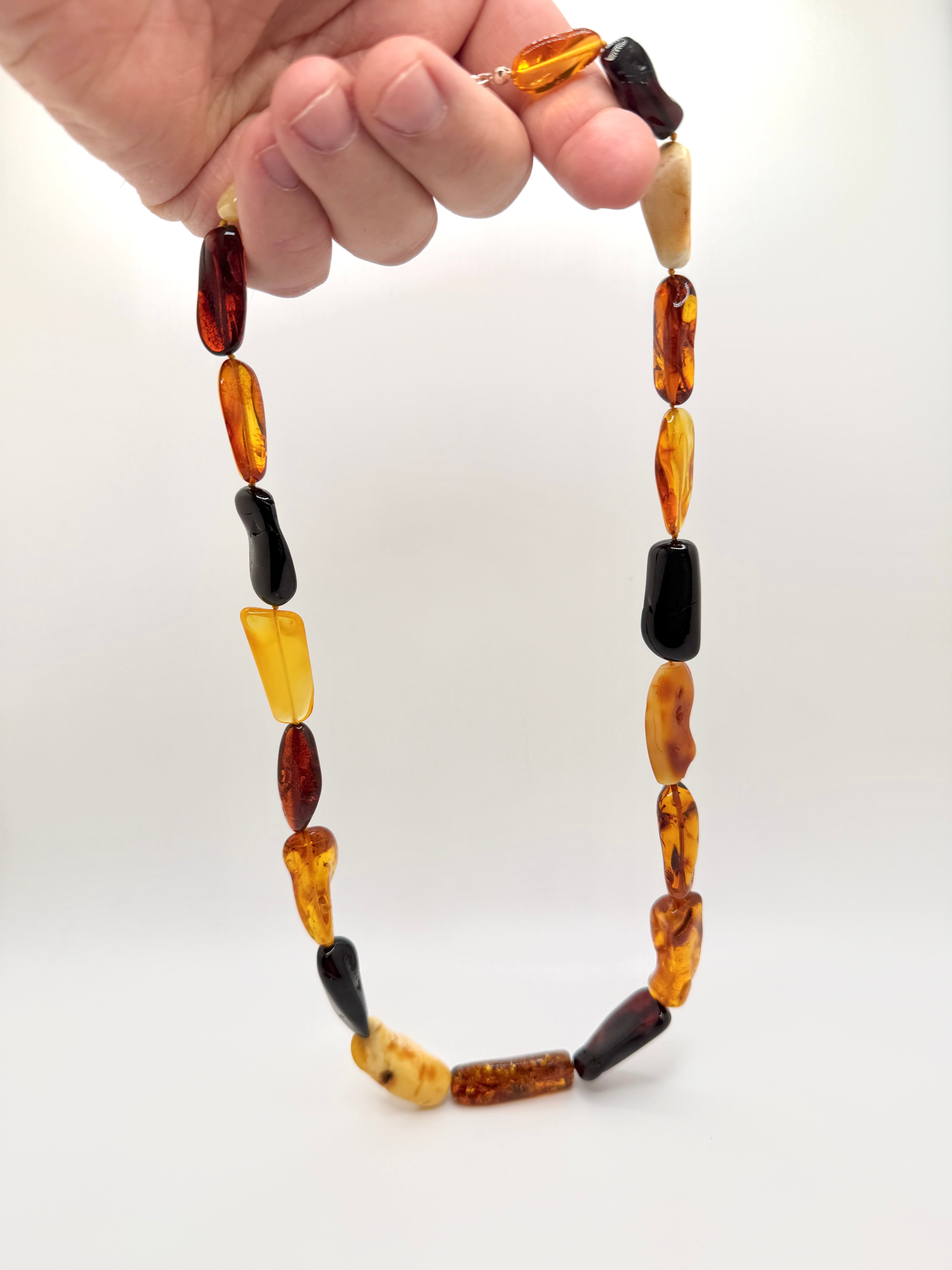 Genuine Baltic Amber Ombré Necklace | Multicolor Rectangular Amber Necklace | Lemon, Butterscotch, Honey & Cherry Amber | 24” Long