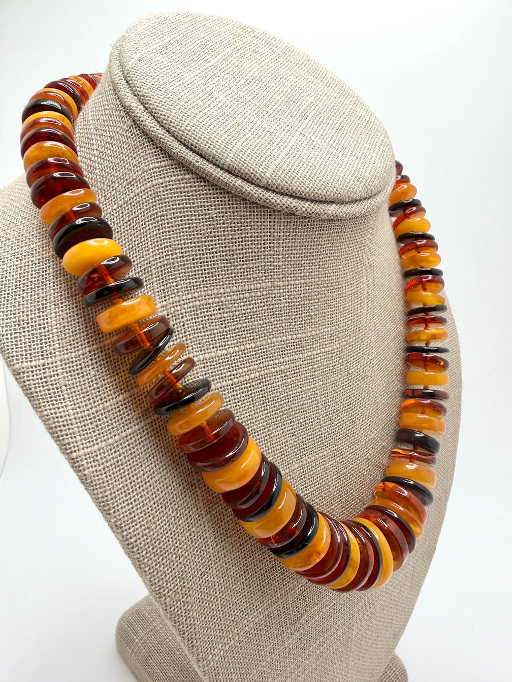 Genuine Baltic Amber Ombré Necklace | Donut Shape Amber Beads | Lemon, Butterscotch, Honey & Cherry Amber