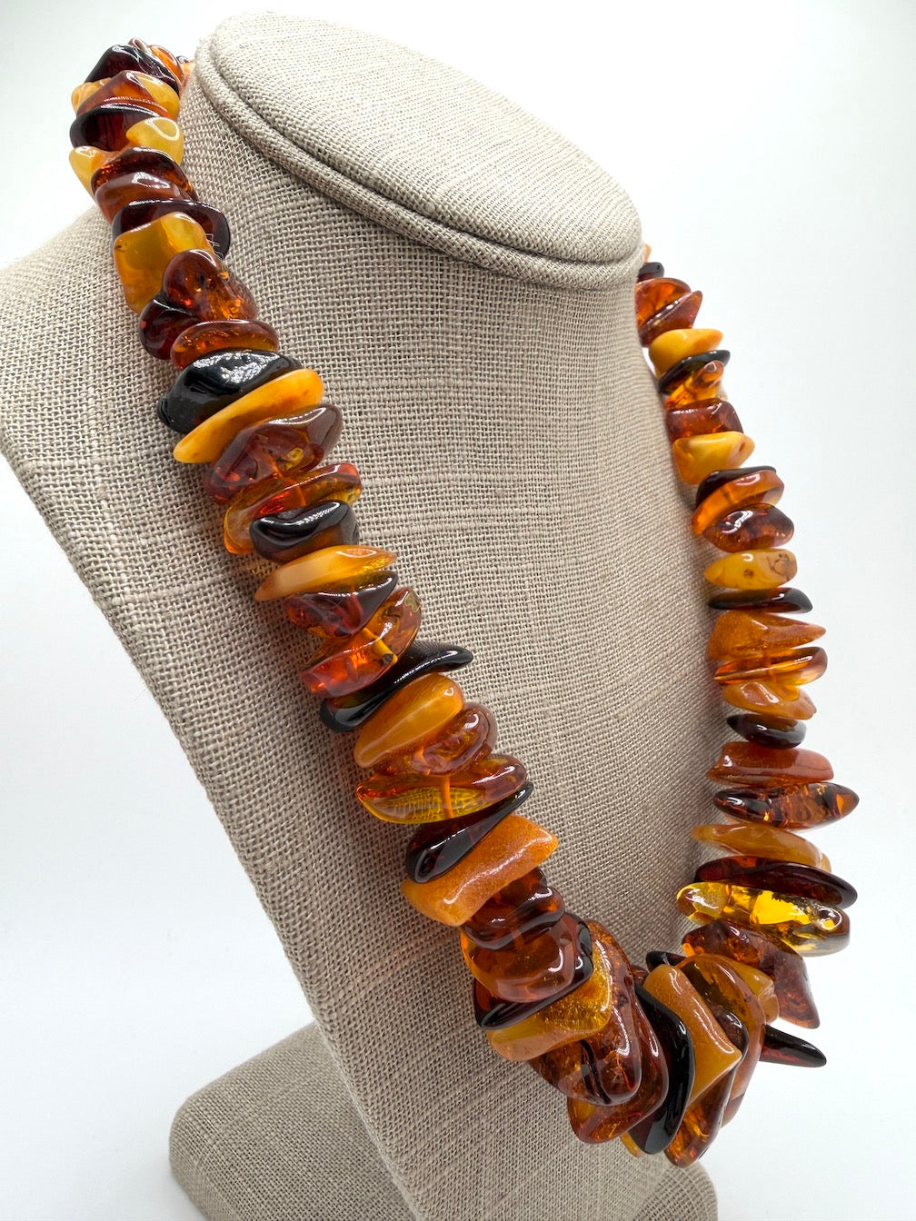Genuine Baltic Amber Ombré Necklace | Flat Donut Shape Amber Beads | Lemon, Butterscotch, Honey & Cherry Amber