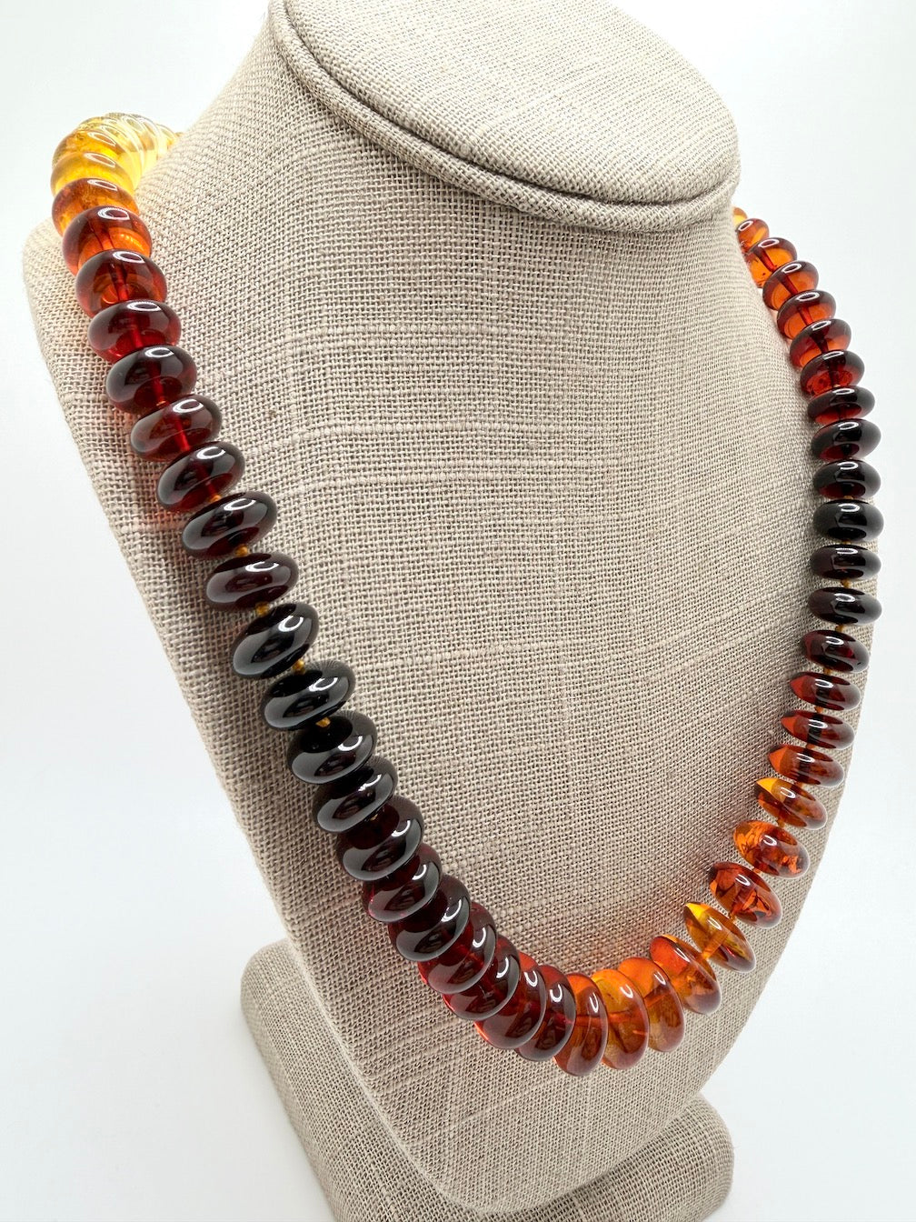 Museum Quality Rainbow Multicolor Ombré  Baltic Amber Donut Bead Necklace – 22 Inch Graduated Strand