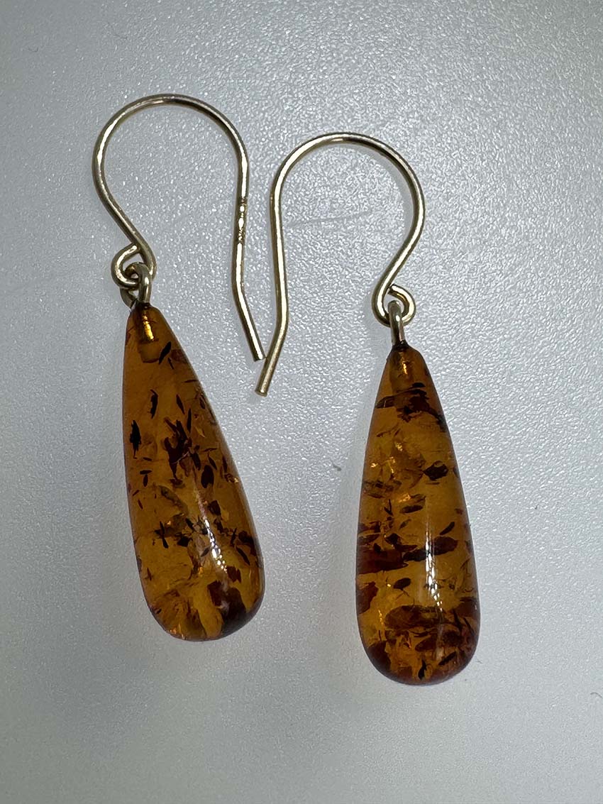 Genuine Baltic Amber Ombré Teardrop Pendant & Earring Set - 14K Gold