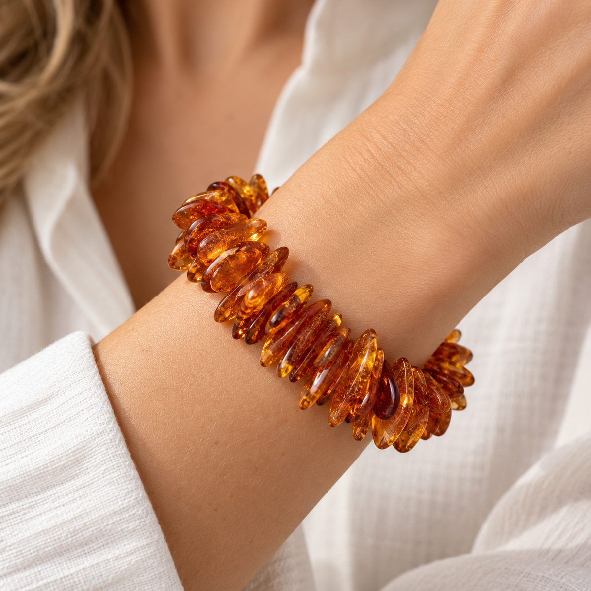 Genuine Baltic Amber Organic Chip Stretch Bracelet 