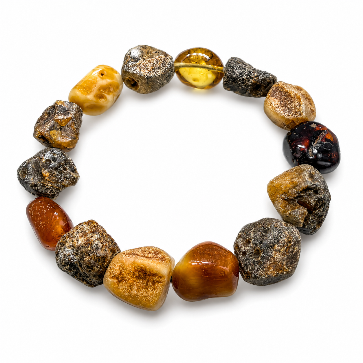 Genuine Baltic Amber Organic Rough & Polished Amber Stretch Bracelet One of a Kind Amber Jewelry Gift for Her