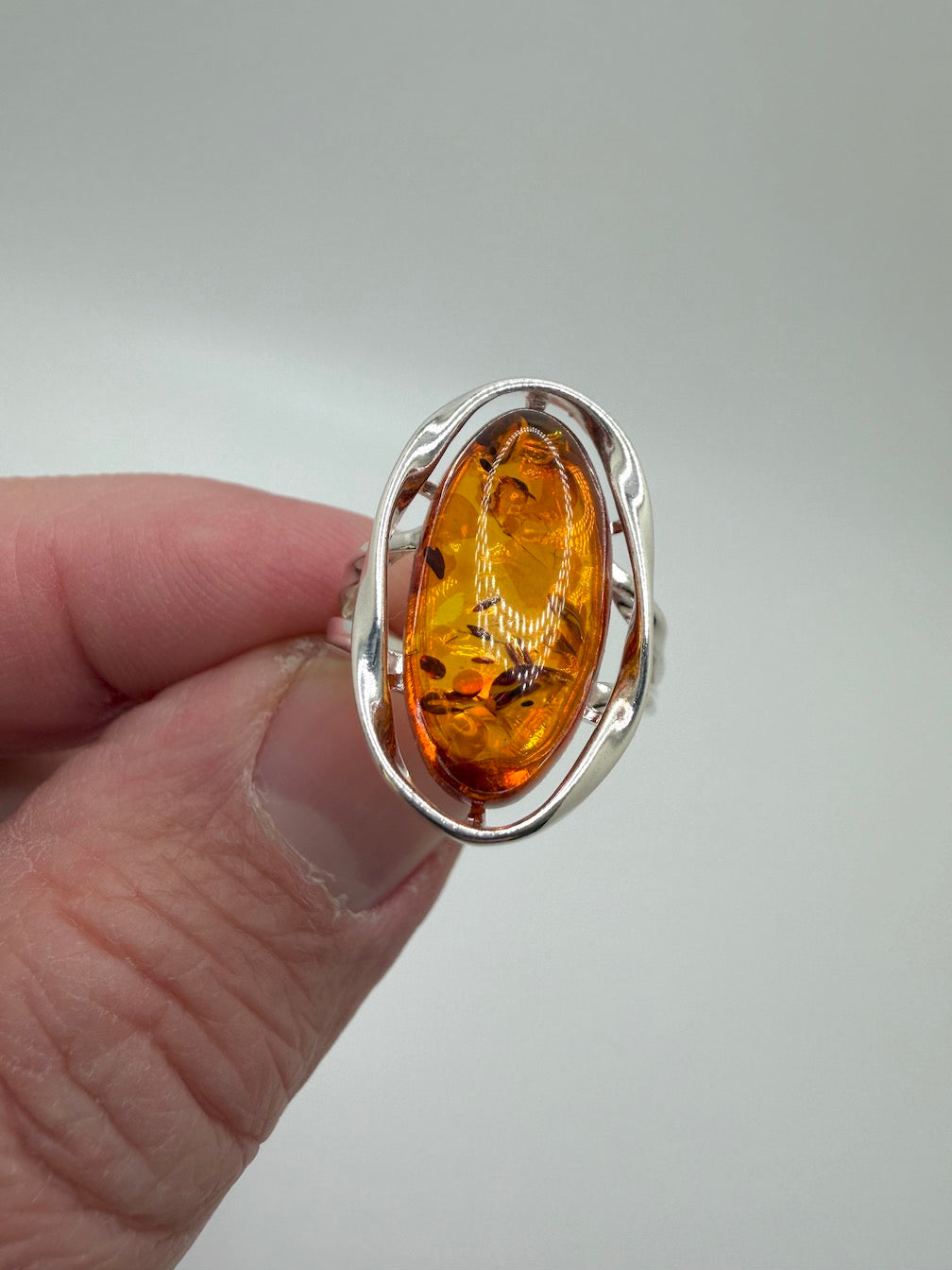 Genuine Baltic Amber Oval Cognac Ring in Sterling Silver