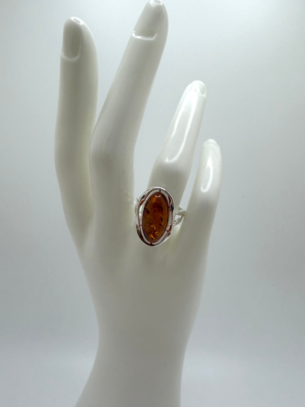 Genuine Baltic Amber Oval Cognac Ring in Sterling Silver