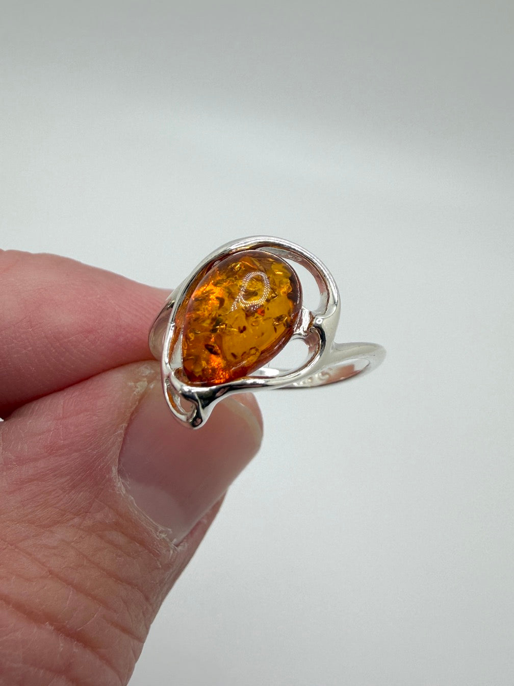 Genuine Baltic Amber Oval Cognac Ring in Sterling Silver