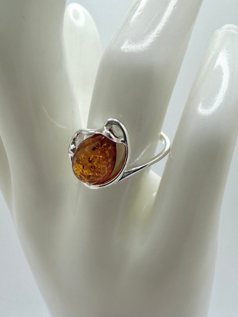 Genuine Baltic Amber Oval Cognac Ring in Sterling Silver
