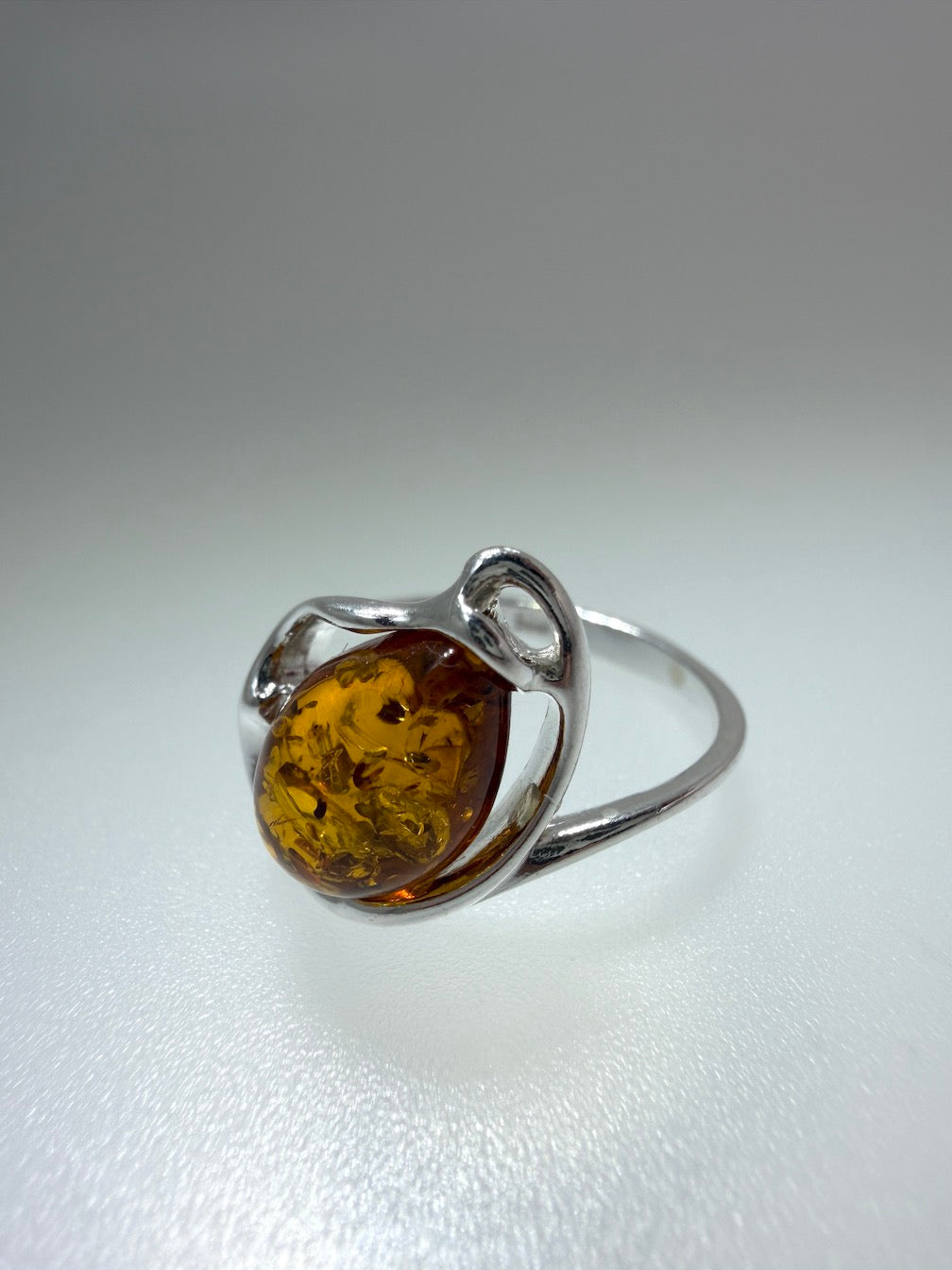 Genuine Baltic Amber Oval Cognac Ring in Sterling Silver