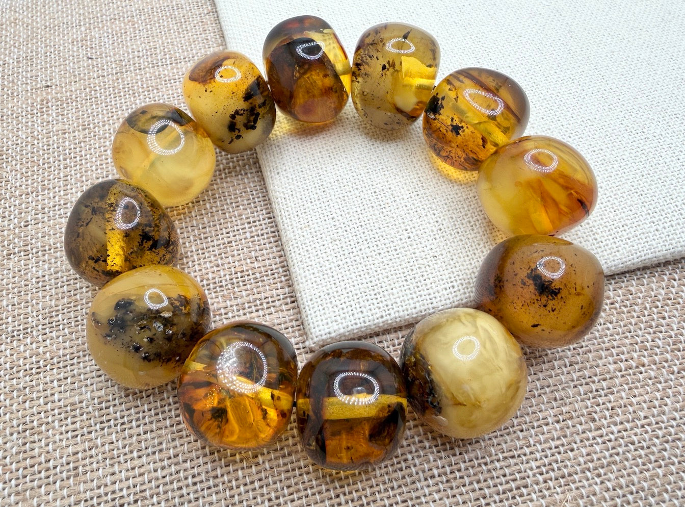 Genuine Baltic Amber Oversized Bead Stretch Bracelet