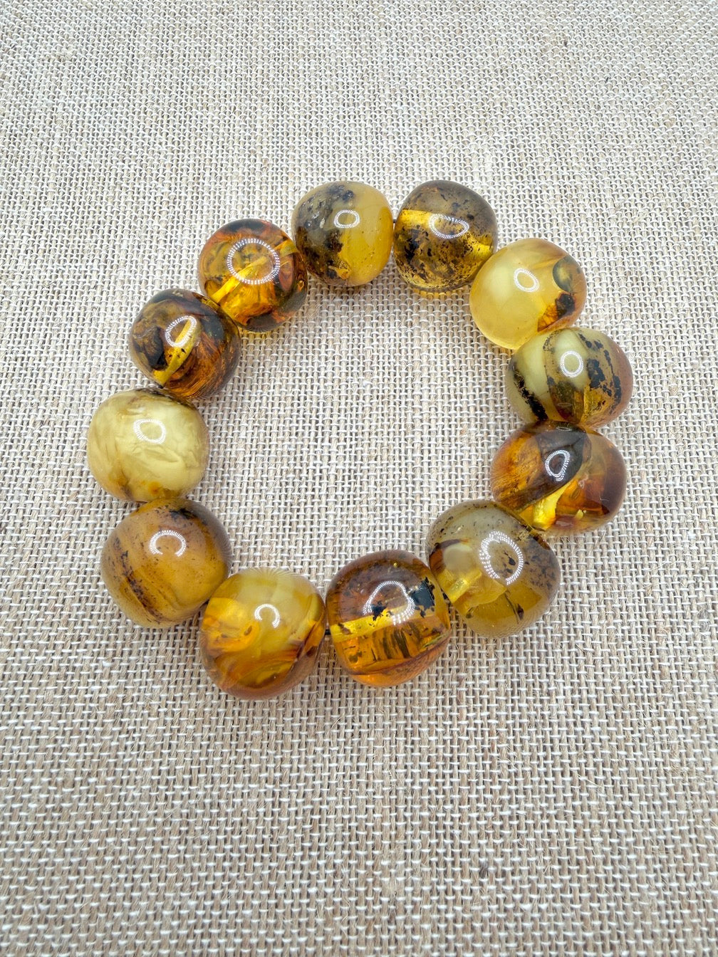Genuine Baltic Amber Oversized Bead Stretch Bracelet