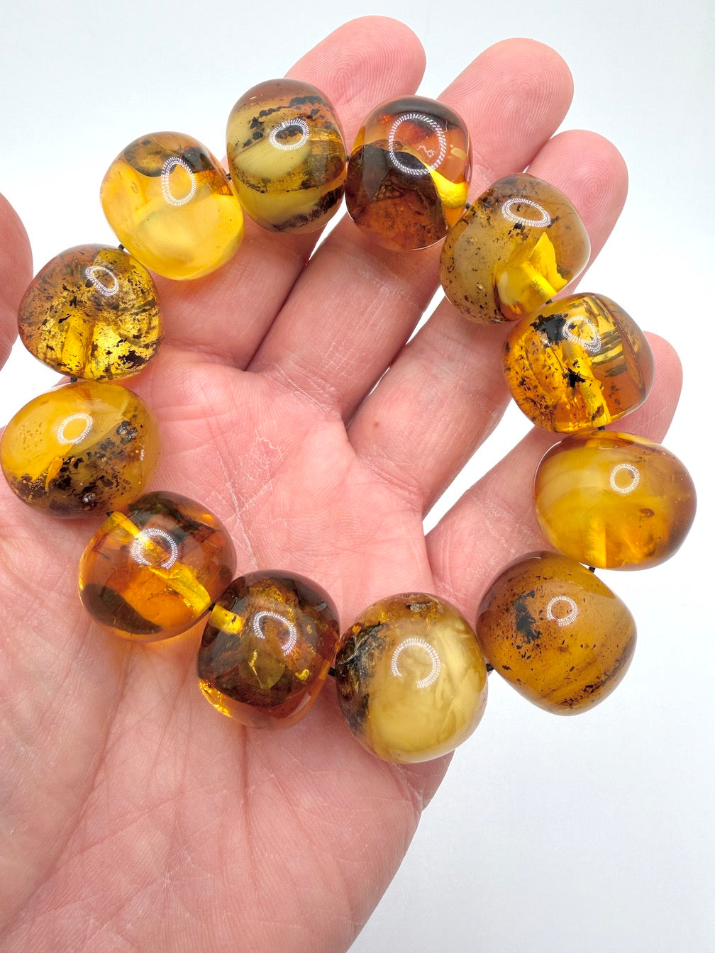 Genuine Baltic Amber Oversized Bead Stretch Bracelet