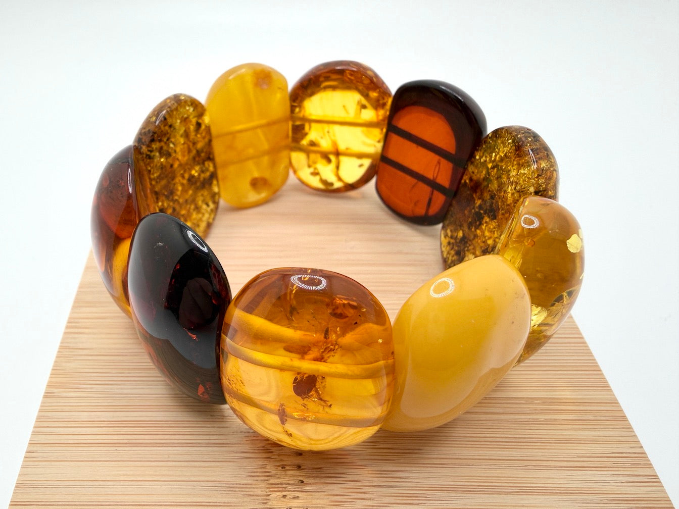 Genuine Baltic Amber Oversized Bracelet - Museum Quality Multicolor Baltic Amber Bracelet – Butterscotch, Lemon, Cognac & Cherry, Statement Piece