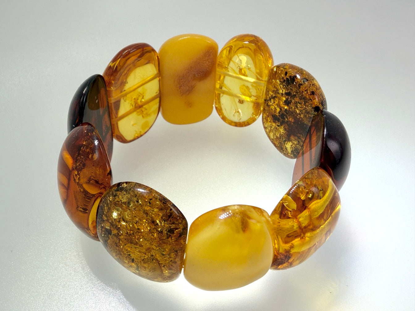 Genuine Baltic Amber Oversized Bracelet - Museum Quality Multicolor Baltic Amber Bracelet – Butterscotch, Lemon, Cognac & Cherry, Statement Piece