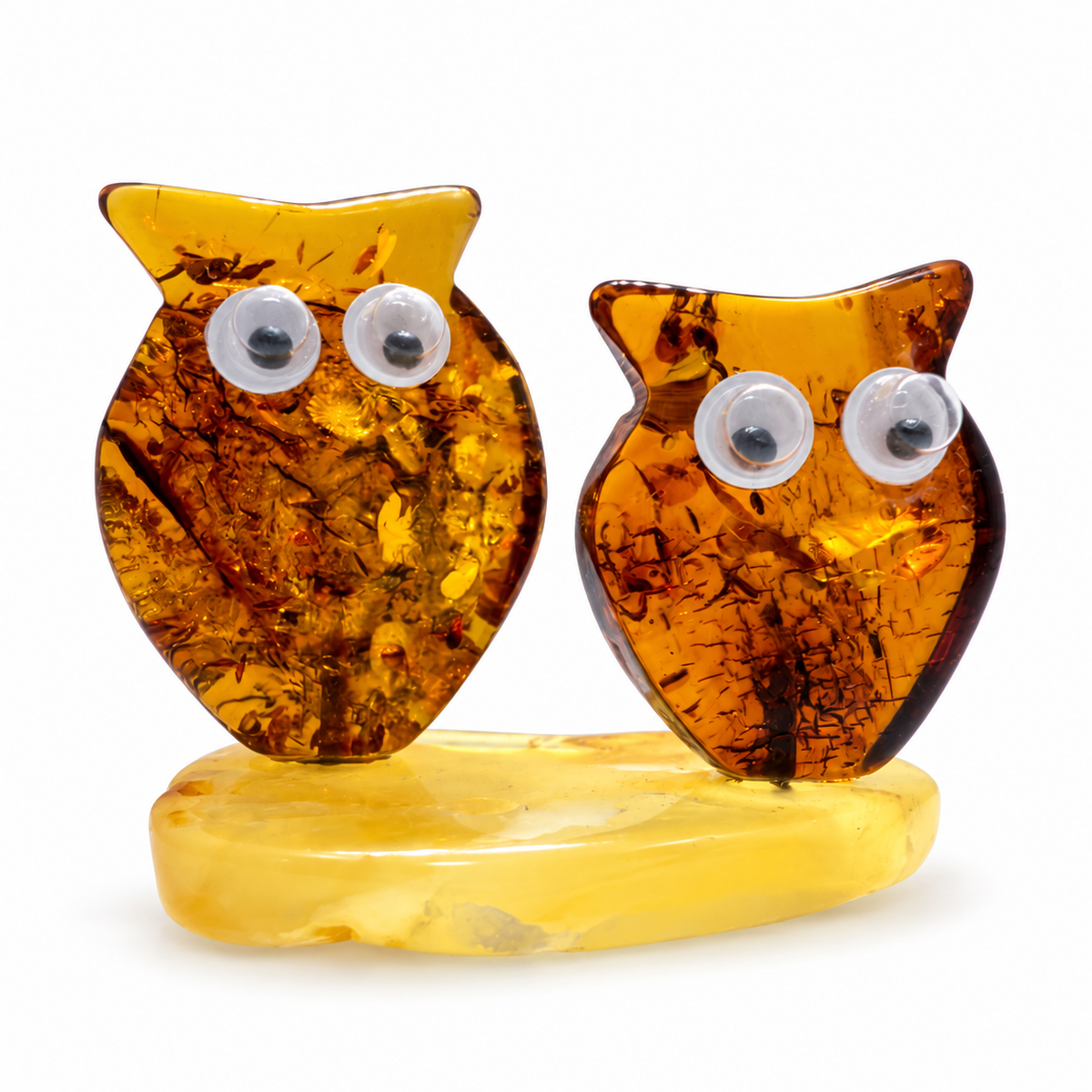 Genuine Baltic Amber Owl Figurine – Two Cute Cognac Amber Owls