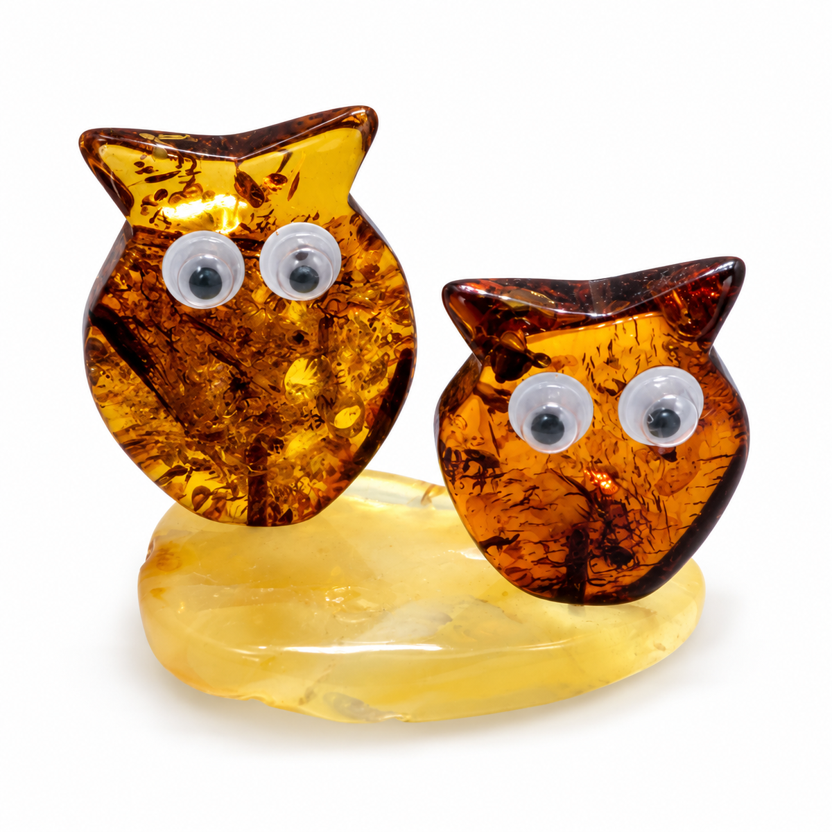 Genuine Baltic Amber Owl Figurine – Two Cute Cognac Amber Owls