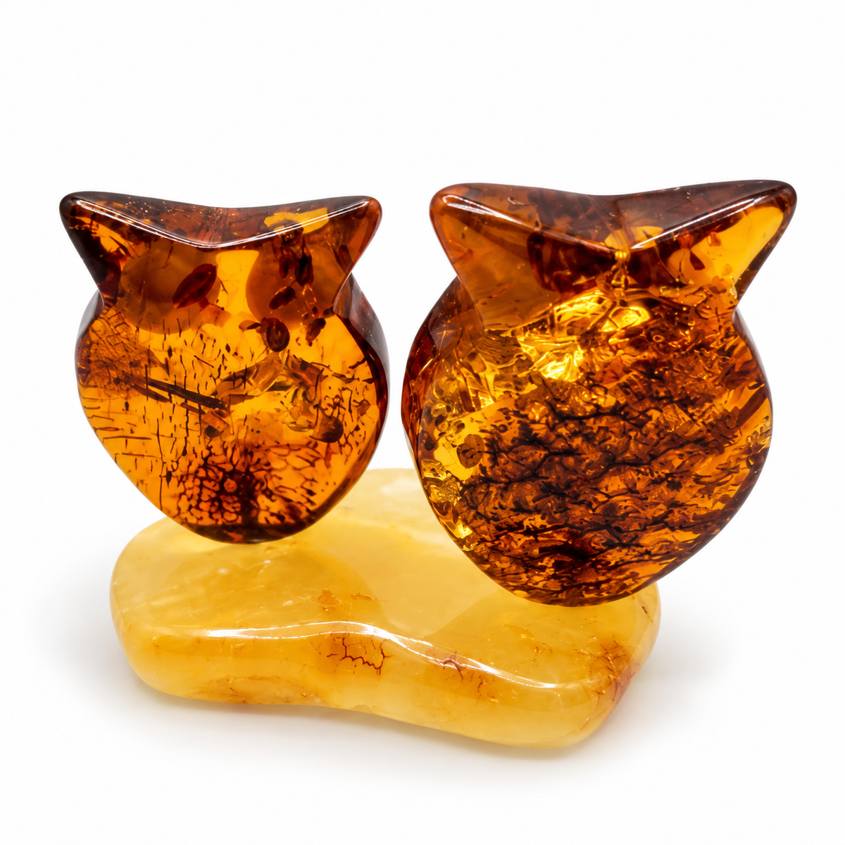 Genuine Baltic Amber Owl Figurine – Two Cute Cognac Amber Owls
