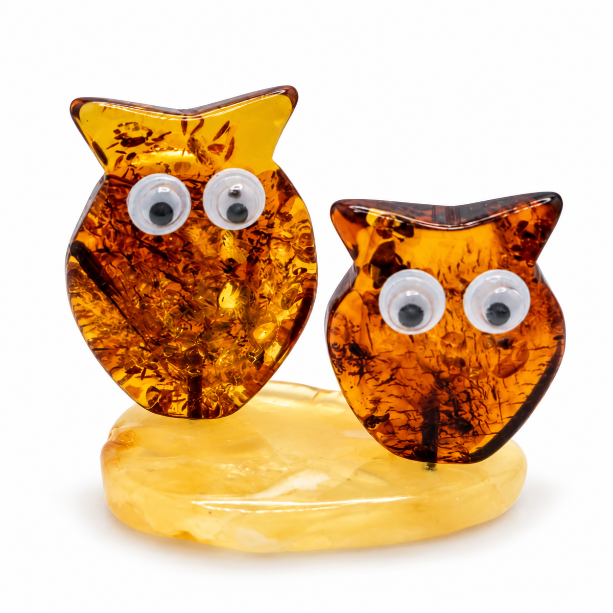 Genuine Baltic Amber Owl Figurine – Two Cute Cognac Amber Owls