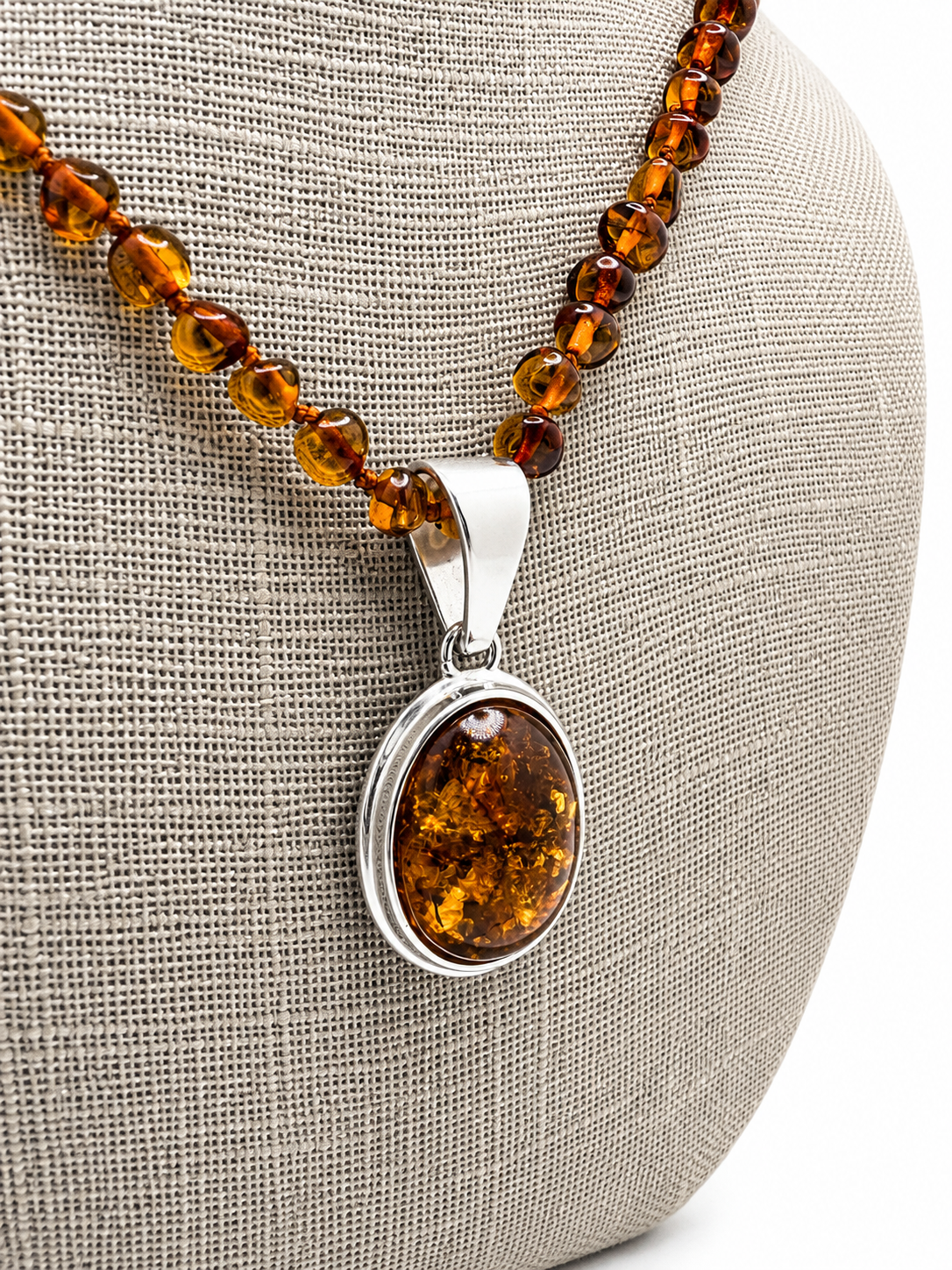 Genuine Baltic Amber Pendant Necklace – Sterling Silver Plated Brass 