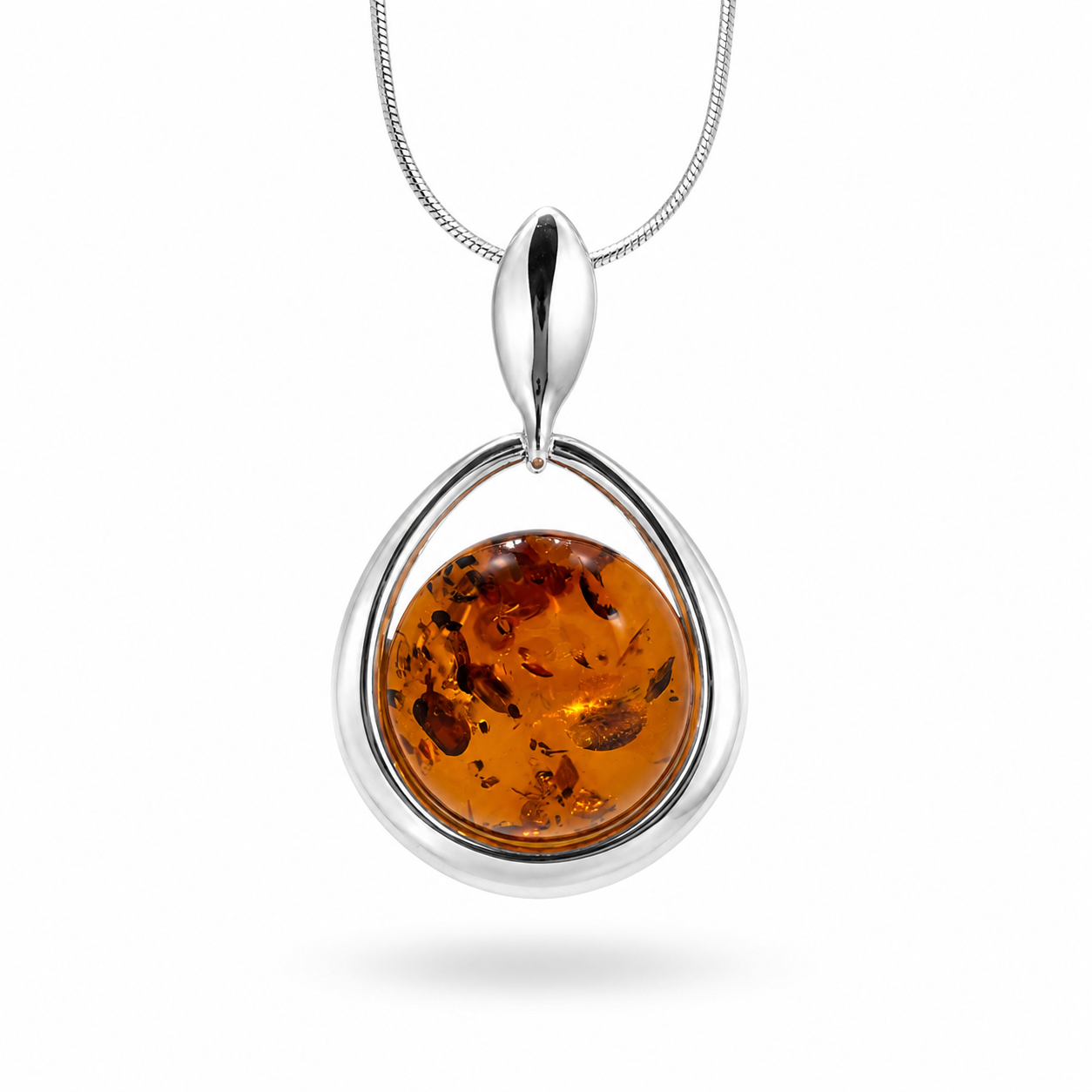 Genuine Baltic Amber Pendant & Earrings Set – Sterling Silver Amber Jewelry – Cognac Amber Necklace – Lever Back Earrings