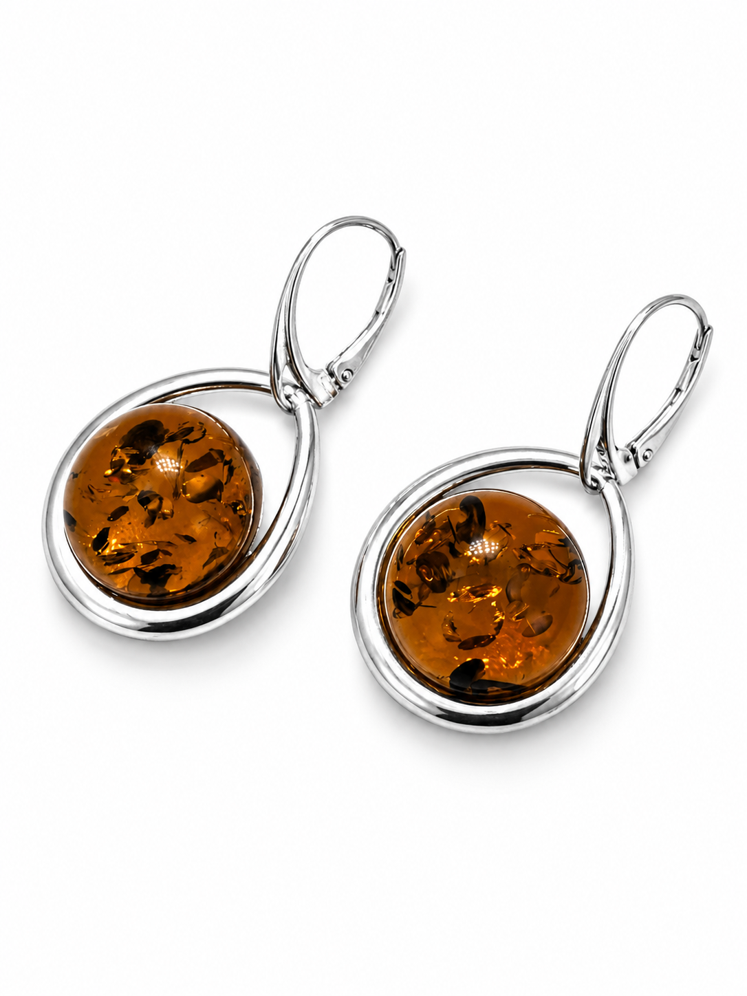 Genuine Baltic Amber Pendant & Earrings Set – Sterling Silver Amber Jewelry – Cognac Amber Necklace – Lever Back Earrings