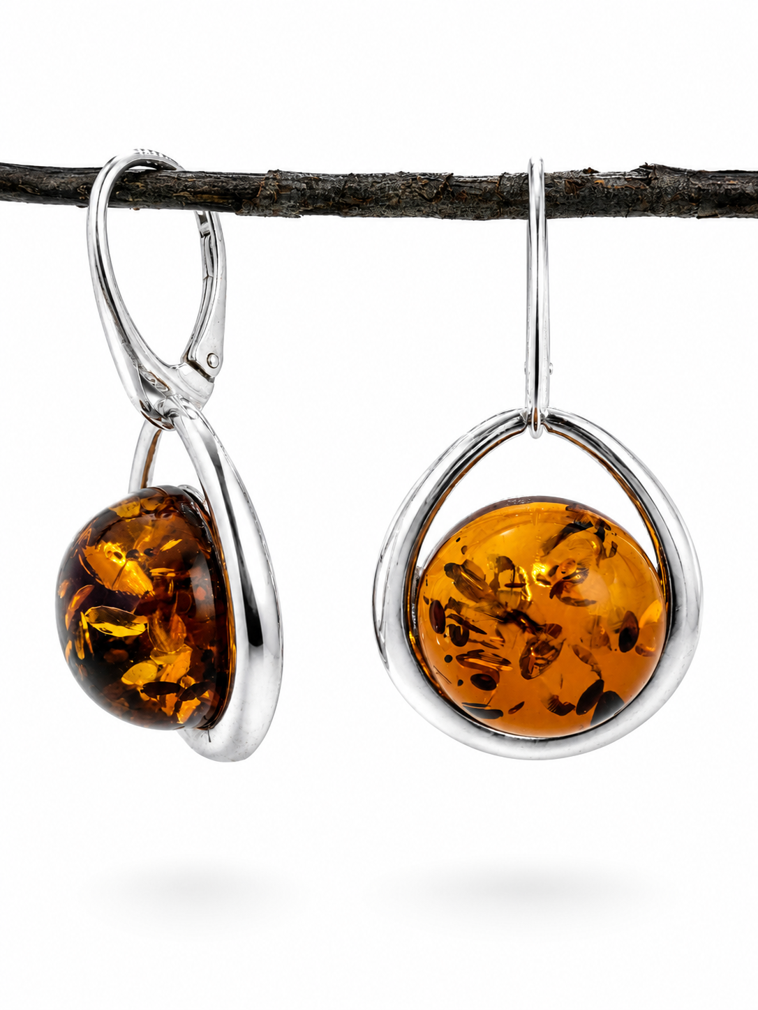 Genuine Baltic Amber Pendant & Earrings Set – Sterling Silver Amber Jewelry – Cognac Amber Necklace – Lever Back Earrings