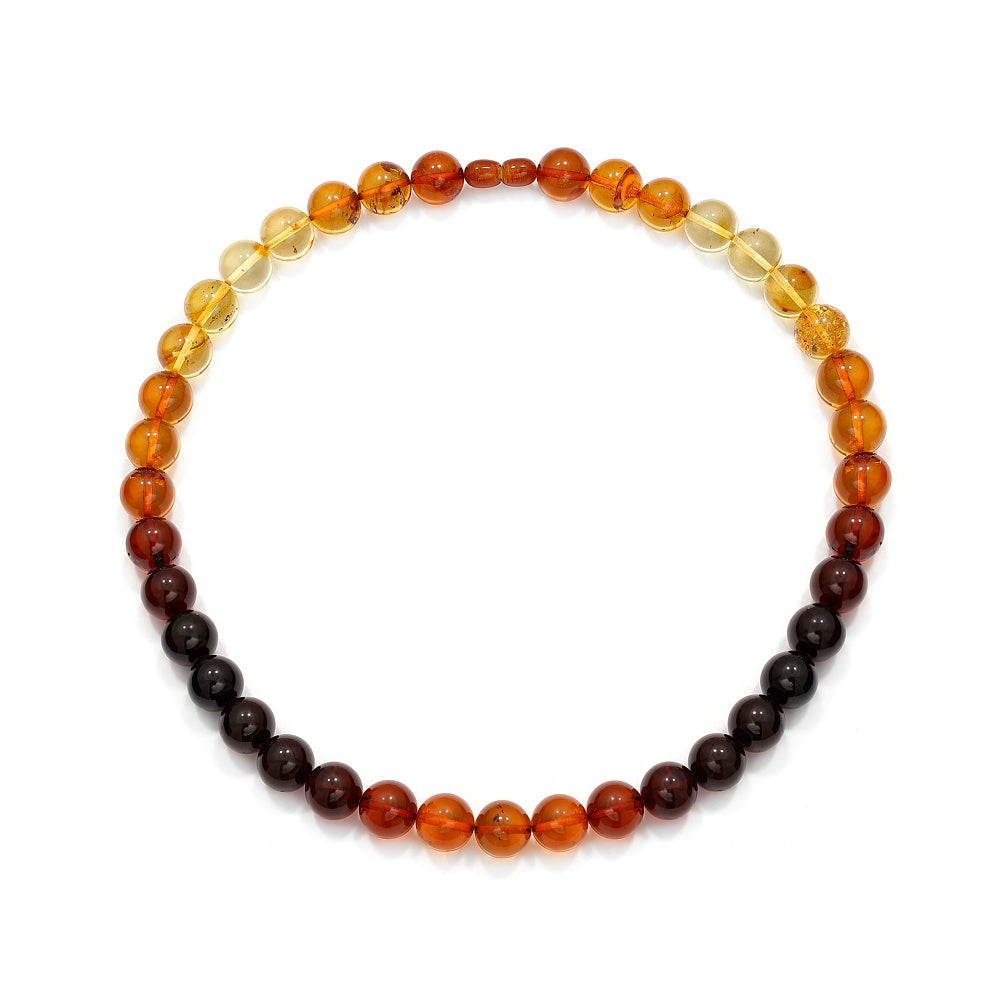 Genuine Baltic Amber Perfect Round Ball Necklace – Graduated Multicolor Rainbow – Handmade in Lithuania