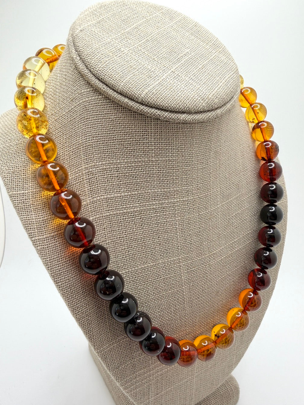 Genuine Baltic Amber Perfect Round Ball Necklace – Graduated Multicolor Rainbow – Handmade in Lithuania